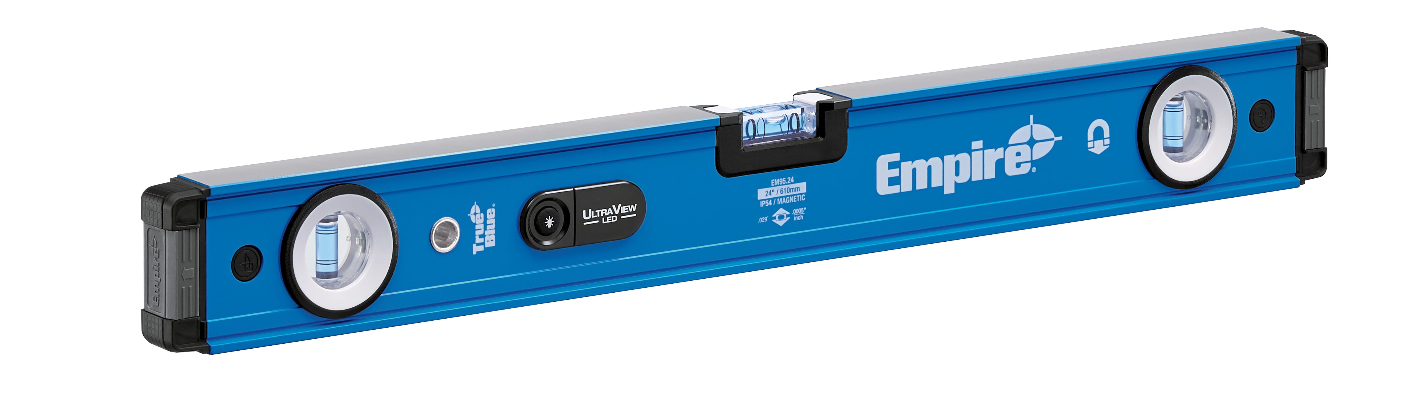 Milwaukee® Empire® TRUE BLUE® ULTRA VIEW® EM95.24 E95 Magnetic LED Box Level, 24 in L, 2 Vials, Aluminum, (1) Level/(2) Plumb Vial Position, 0.0005 in/in Accuracy